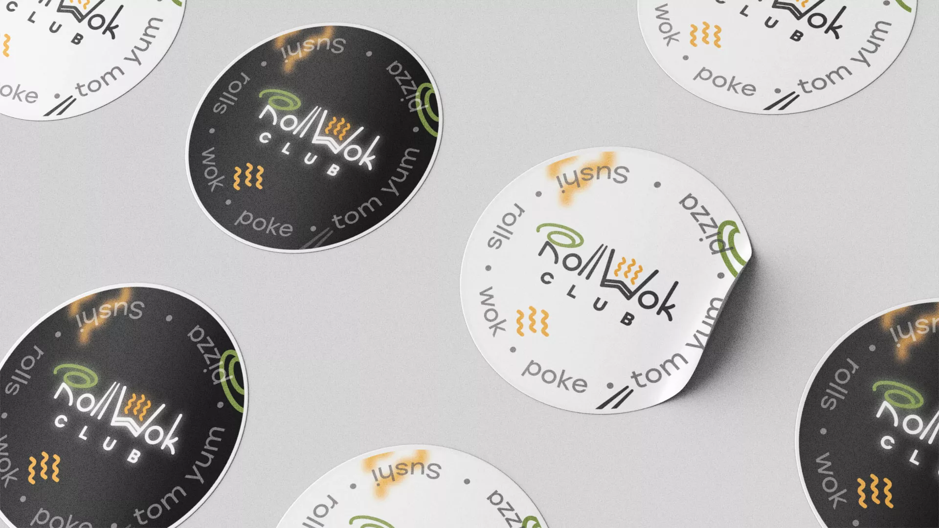 Разработка наклеек для суши-бара «Roll Wok Club» в Электроуглях